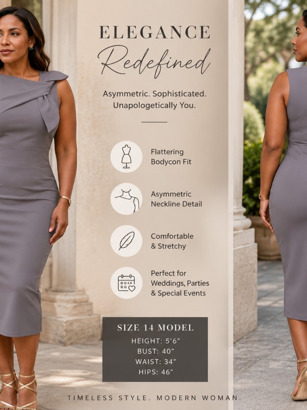 Elegant Sleeveless Sheath Dress in Gray - Picture 3 of 3